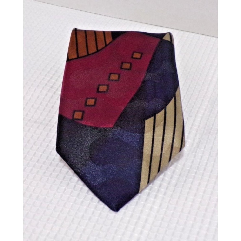 Vintage Jordache Silk Necktie Red BlueYellow Black Circle Geometric Formal Dress